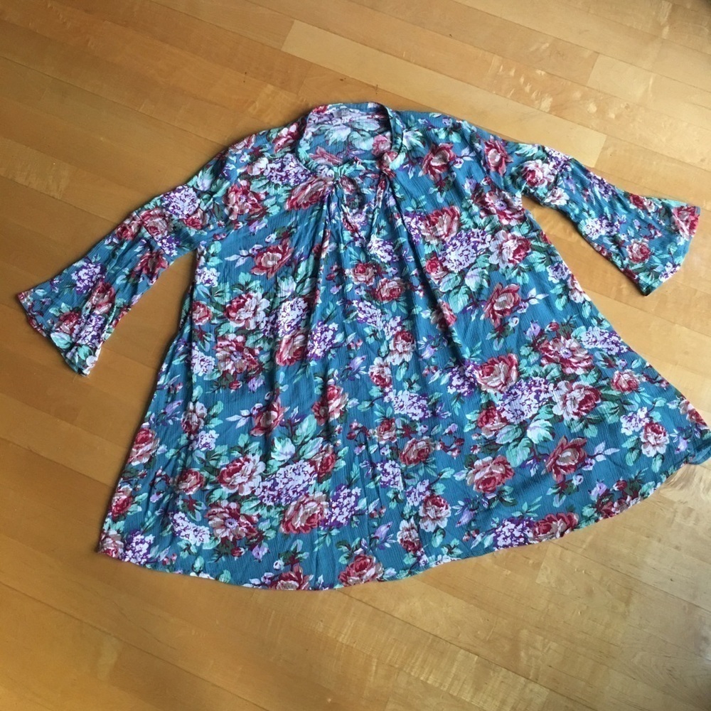 Umgee Teal Pink Floral Dress Tunic Size S - Picture 4 of 17